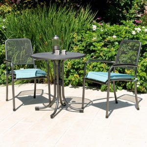 Prats Outdoor Metal Bistro Table With 2 Armchairs In Jade
