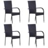 Garima Outdoor Set Of 4 Poly Rattan Dining Chairs In Black