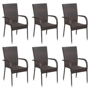 Garima Outdoor Set Of 6 Poly Rattan Dining Chairs In Brown