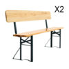 Set of 2 Folding Garden Benches with Backrest Cedar Wood Outdoor Bar Chairs