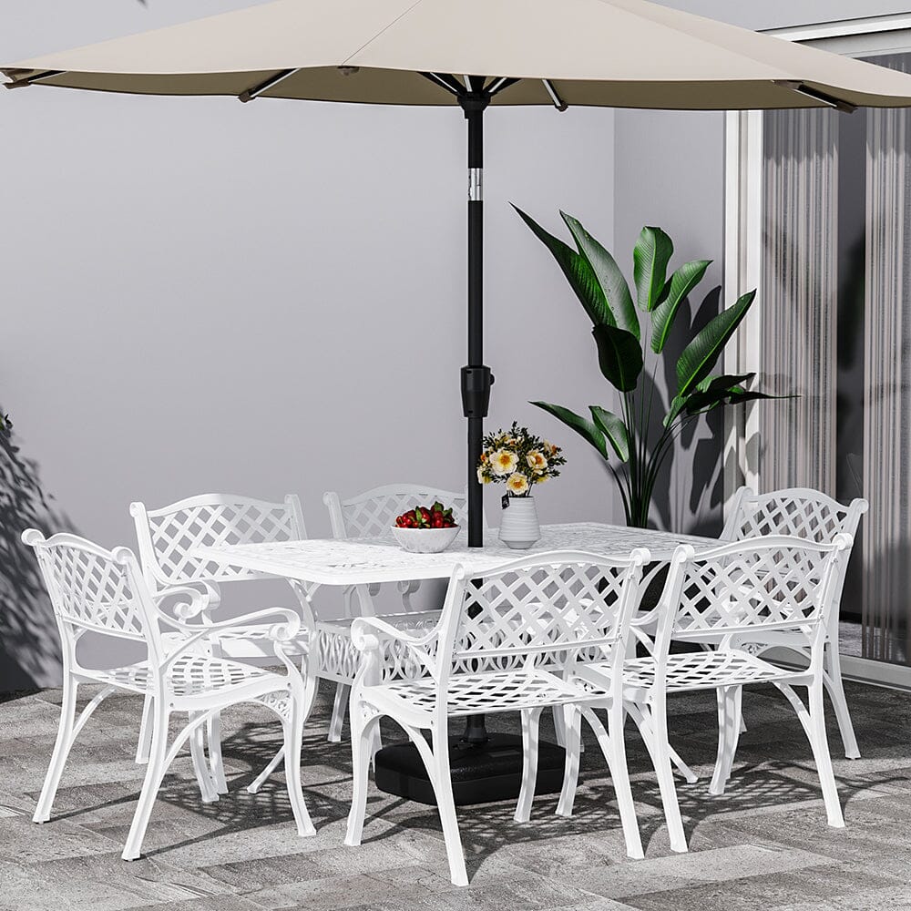 150cm Wide Garden Dining Table Hollow Cast Aluminium Tables White/Black