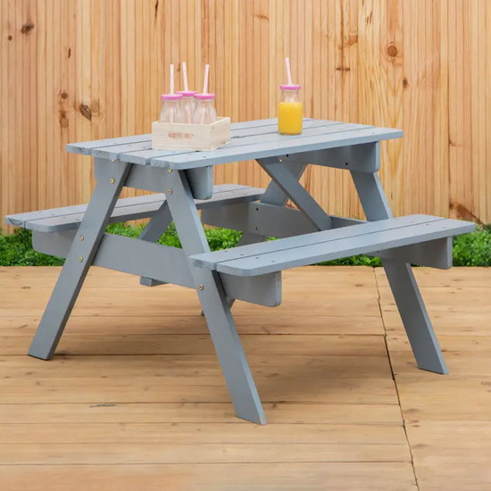 Beata Outdoor Wooden Kids Picnic Bench In Grey