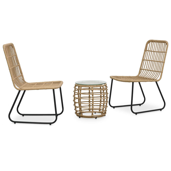 Laconia Glass And Poly Rattan 3 Piece Bistro Set In Oak