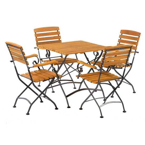 Noah Acacia Folding Dining Table Square With 4 Arm Chairs