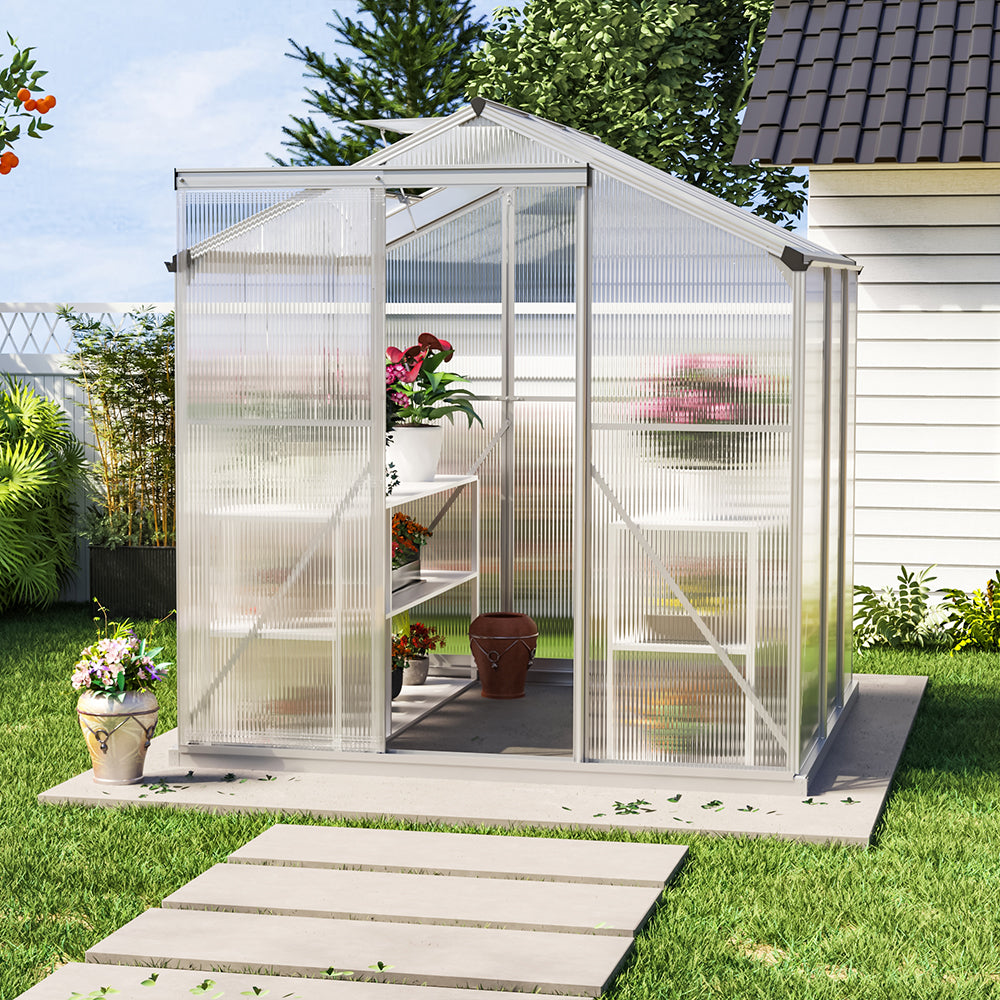 6' x 6' ft Silver Framed Garden Greenhouse with Vent