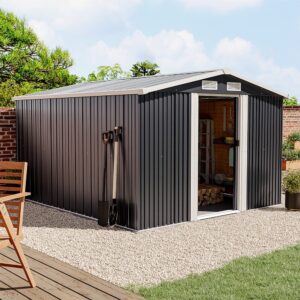 10' x 8' ft Garden Steel Shed with Gabled Roof Top Black and Green