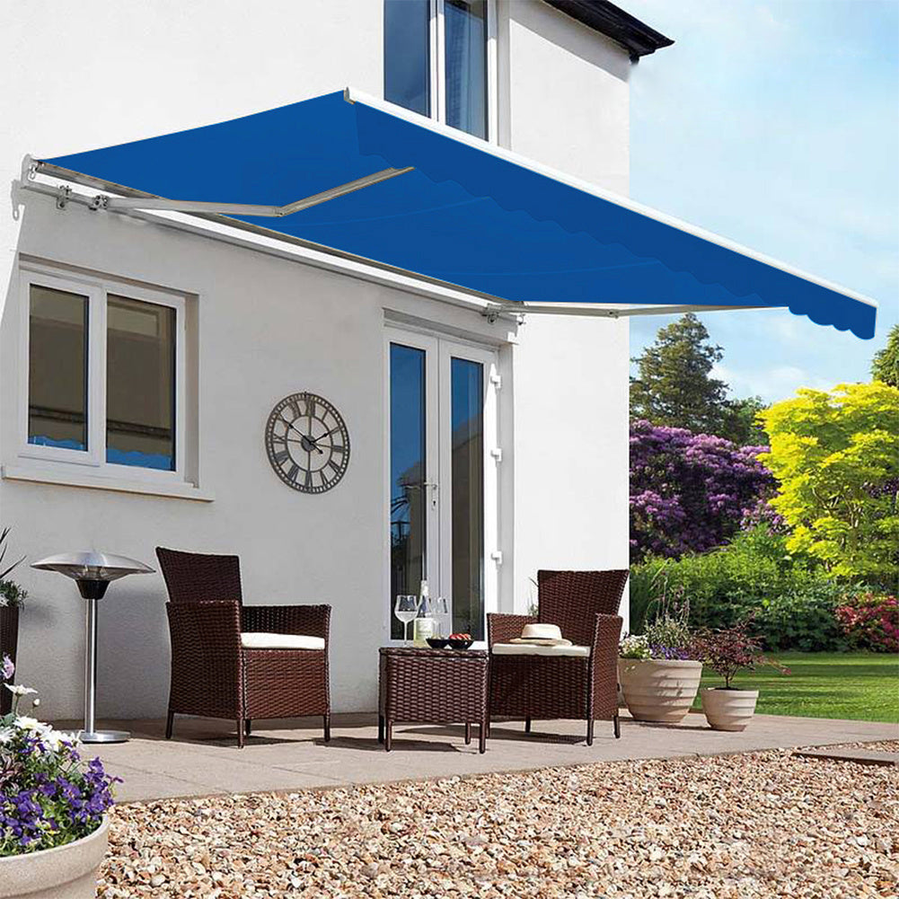 8ft-10ft Retractable Patio Awning Blue Manual Shelter