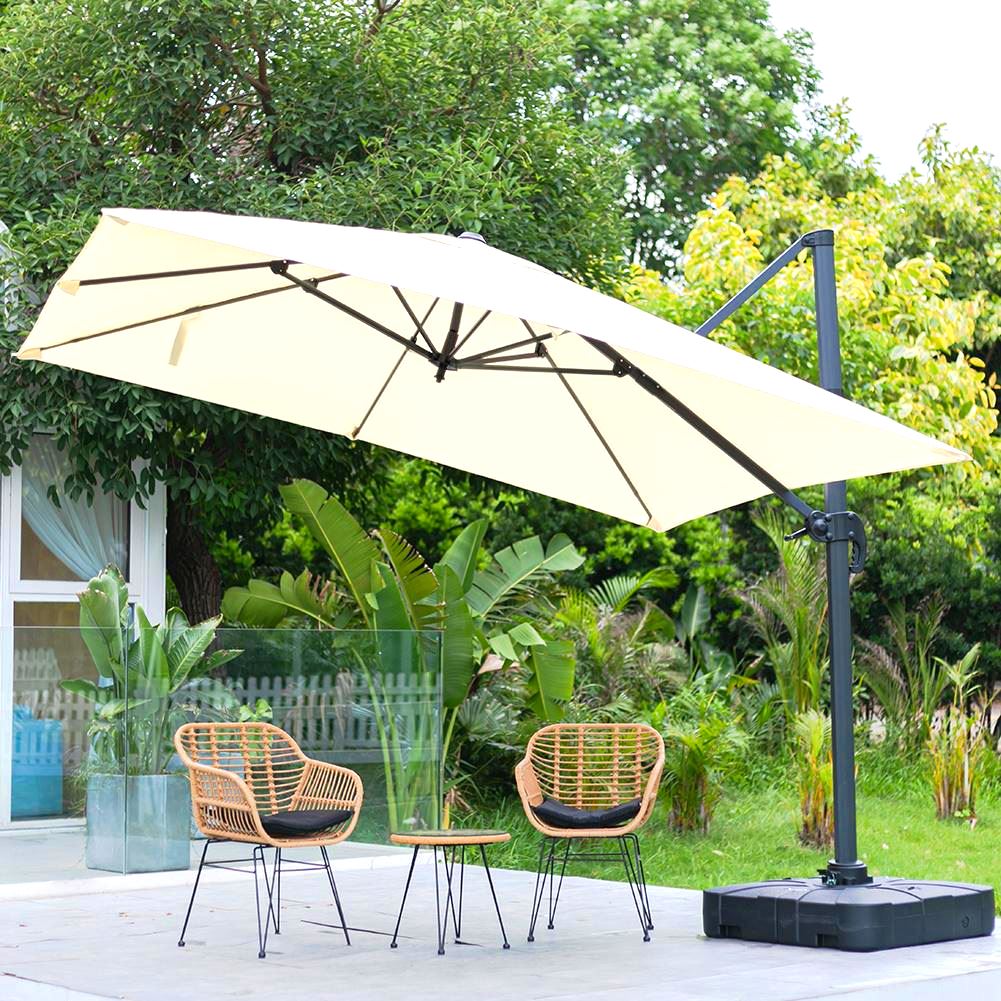 Beige 3 x 3 m Square Cantilever Parasol Outdoor Hanging Umbrella for Garden and Patio